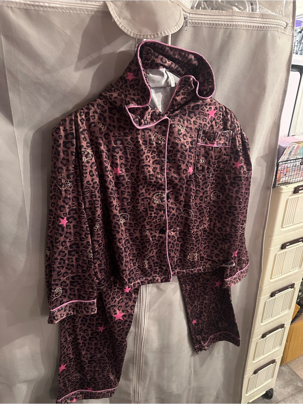 Leopard Print Pajama Set with Pink Piping